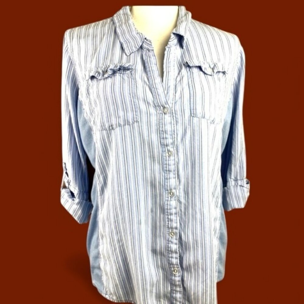 Cavalini Blue White Striped Button Down Shirt XL